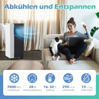 Costway Φορητό Κλιματιστικό 3-σε-1 7000BTU για Χώρους έως 28㎡ Μαύρο...