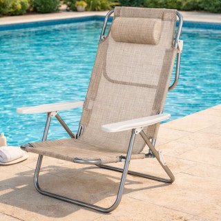 BAKAJI Πτυσσόμενη Ξαπλώστρα Παραλίας Μπεζ με Ρυθμιζόμενη Πλάτη 5 Θέ...