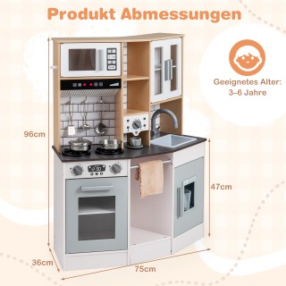 Costway Παιδική Ξύλινη Κουζίνα Παιχνίδι με Φως, Ήχο, Εστία, Νεροχύτ...