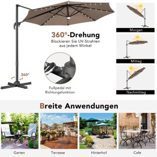 Costway Ηλιακή Ομπρέλα με LED Φώτα (Καφέ, Ø300 x 253 cm) NP10287CF