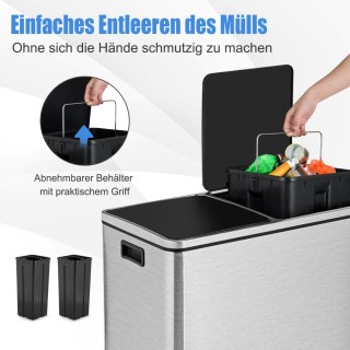 Costway  Κάδος Απορριμμάτων 60 Λίτρων με Δύο Διαμερίσματα από Ανοξε...