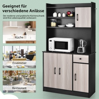 Costway Μαύρο Ντουλάπι Κουζίνας 180 εκ. με Σταθμό Φόρτισης & Εργασι...