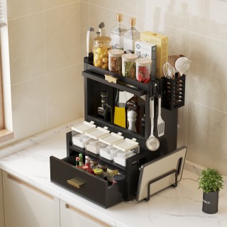 BAKAJI Ράφι Ντουλάπι Οργανωτής Μπαχαρικών με Γυάλινη Βιτρίνα και Συ...