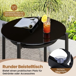 Costway Σετ Βεράντας 3 Τεμαχίων από PE-Rattan με Τραπέζι Καφέ από Σ...