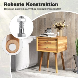 Costway  Στυλάτο και Λειτουργικό Ξύλινο Κομοδίνο με Δύο Συρτάρια κα...