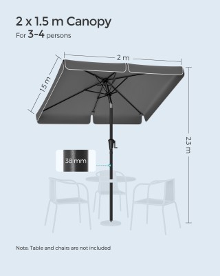 SONGMICS Ορθογώνια Ομπρέλα Περβόλου UPF 50+ με Διπλή Κλίση,, Γκρι, ...