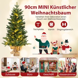 Costway Τεχνητό Χριστουγεννιάτικο Δέντρο 90cm με 50 LED & Χρονοδιακ...