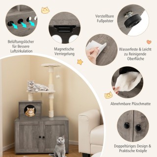 Costway Πολυλειτουργικό Ντουλάπι Γάτας με Ενσωματωμένο Ονυχοδρόμιο ...