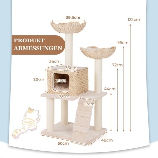 Costway Πολυεπίπεδο Ξύλινο Ονυχοδρόμιο για Γάτες με Φυσικό Σχοινί Σ...