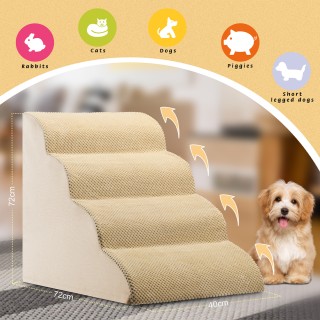 BAKAJI  Σκάλα για Κατοικίδια Μπεζ 4 Σκαλοπάτια για Γάτες και Σκύλου...