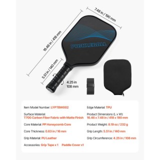 VEVOR Επαγγελματική Ρακέτα Πίκλεμπολ Ανθρακονήματος με Κυψελωτό Πυρ... VEVOR Επαγγελματική Ρακέτα Πίκλεμπολ Ανθρακονήματος με Κυψελωτό Πυρ...