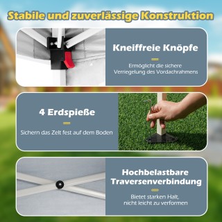 Costway Λευκή Αναδιπλούμενη Αδιάβροχη Τέντα 3x3 μ με Προστασία από ...