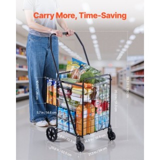 VEVOR Πτυσσόμενο Καροτσάκι Αγορών με Διπλά Καλάθια, Αδιάβροχη Επένδ...