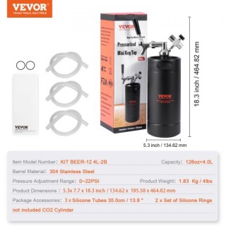 VEVOR Μίνι Μπιραρία Υπό Πίεση 128oz 4L Μαύρο MNPJTHSY128OZBCJQV0