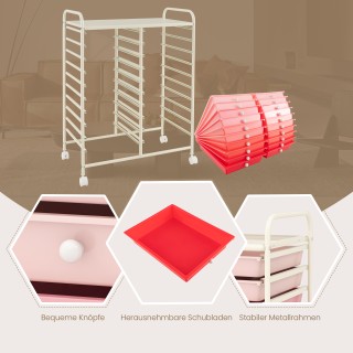 Costway Ροζ Τροχήλατος Οργανωτής με 20 Στοιβαζόμενα Συρτάρια και Με...