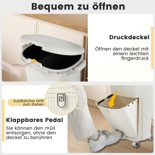 Costway Κάδος Κουζίνας 38L με Καπάκι & 2 Αφαιρούμενα Δοχεία & Πεντά...