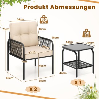 Costway Σετ Εξωτερικών Επίπλων 3 Τεμαχίων από PE-Rattan με Μαξιλάρι...