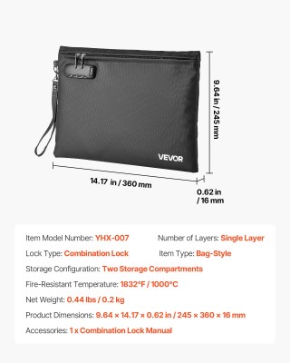 VEVOR Θερμομονωτική & Αδιάβροχη Θήκη Εγγράφων 9.64 x 14.17 x 0.62 ι...