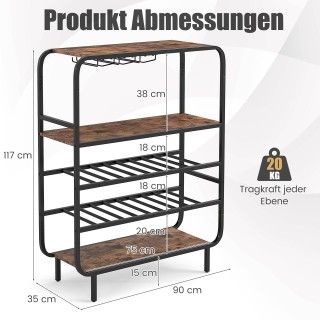 Costway Πενταόροφο Ράφι Κρασιού για 16 Φιάλες με Θήκες Ποτηριών - 9...