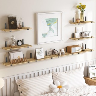 BAKAJI Σετ 8 Ξύλινων Ραφιών Τοίχου από Δρυ με Μαύρα Στηρίγματα 40x1...