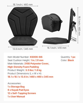 VEVOR Κάθισμα Καγιάκ 31mm, Μαλακή Εξαγωνική Σχεδία με Υποστήριξη Πλ...