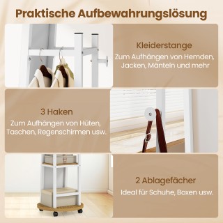 Costway 2 σε 1 Ολόσωμος Καθρέπτης με 3 Γάντζους & Ράφια Αποθήκευσης...