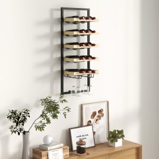 HOMCOM  Επιτοίχια θήκη για μπουκάλια από ξύλο και ατσάλι για 15 μπο...