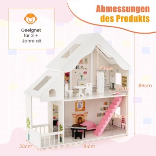 Costway Ξύλινο Κουκλόσπιτο με 3 Ορόφους και 8 Έπιπλα για Παιδιά απ... Costway Ξύλινο Κουκλόσπιτο με 3 Ορόφους και 8 Έπιπλα για Παιδιά απ...