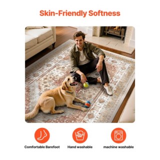 VEVOR Μεγάλο Χαλί 8 x 10 ft Αντιολισθητικό Καφέ Κόκκινο Vintage JXD...