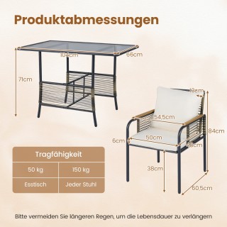 Costway Σετ κήπου 3 τεμαχίων από λευκό ρατάν, με ορθογώνιο τραπέζι ...