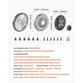 VEVOR Σετ Συμπλέκτη & Βολάν OEM Premium για Audi A3 DLHLHQTJFLOEVJ6...