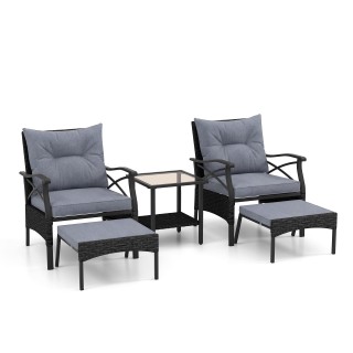 Costway Πενταμελές Σετ Επίπλων Βεράντας από Πλεκτό Rattan - Εξωτερι...