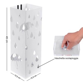 BAKAJI  Σταντ Ομπρελοθήκης Σιδερένιο Τετράγωνο Λευκό με Δοχείο Συλλ...
