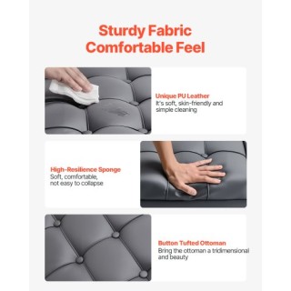 VEVOR Στρογγυλός Δερμάτινος Οθωμανός με Αποθήκευση για Σαλόνι PGJDF...