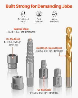 VEVOR Σετ Εξαγωγής Βιδών και Τρυπανιών 65 Τεμαχίων, Εξαγωγείς Μπουλ...