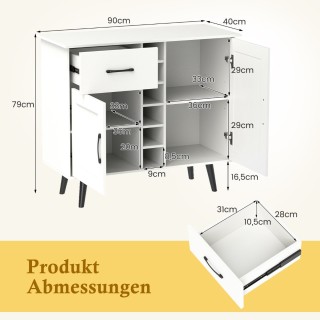 Costway Πλαϊνή Μπουφέ Ντουλάπα με Ρυθμιζόμενα Ράφια και Κρασιέρα JV...