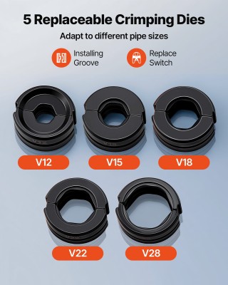 VEVOR Υδραυλική Πρέσα για Σωλήνες με Σιαγόνες V12-V28 & Θήκη Μεταφο...