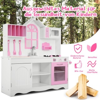 Costway  Ξύλινη Παιδική Κουζίνα με Αξεσουάρ - Ασφαλές και Δημιουργι...