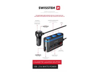 SWISSTEN Προσαρμογέας Αυτοκινήτου με 3 Θύρες Αναπτήρα, 2 Θύρες USB-...