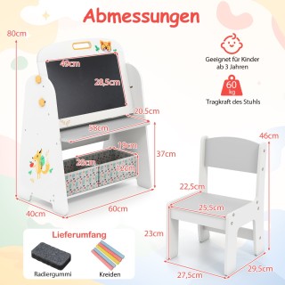 Costway  Παιδικό Καβαλέτο με Καρέκλα και Βιβλιοθήκη, Μαγνητική Κρεμ...