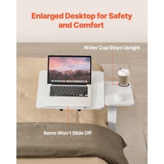 VEVOR Τραπέζι Κρεβατιού με Ρόδες και Θήκη Ποτηριού Λευκό CSZGXDZZCS...