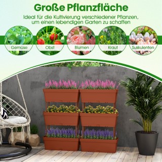 Costway 6 Κασπώ με Σύστημα Αποστράγγισης για Κάθετη Φύτευση, Καφέ H...