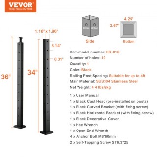 VEVOR Κολόνα Κάγκελου Γωνιακή Μαύρη 36x1x2in 1τμχ 1JZLGZHS9142UYBR4V0 VEVOR Κολόνα Κάγκελου Γωνιακή Μαύρη 36x1x2in 1τμχ 1JZLGZHS9142UYBR4V0