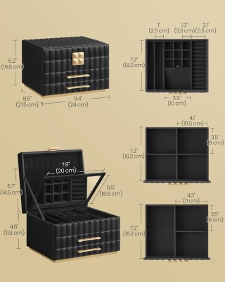 Κοσμηματοθήκη 3 Επιπέδων με Καθρέφτη 21,5 x 24 x 15,8 cm Μαύρο SONG...