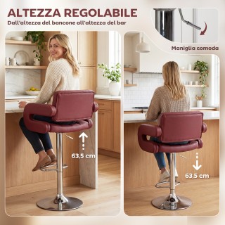 HOMCOM Σκαμπό Μπαρ με Πλάτη και Μπράτσα, Ρυθμιζόμενο Ύψος και Υποπό...