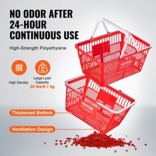 Φορητό Καλάθι Αγορών VEVOR 21L με Χερούλι & Βάση Κόκκινο (12 τεμ.) ...