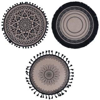 Villa DEste  Σετ 6 τμχ Στρογγυλό σουπλά από λινάτσα Black 5914041