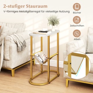 Costway Διόροφος Οβάλ Λευκός Μικρός Τραπεζάκι με Θήκη για Περιοδικά...