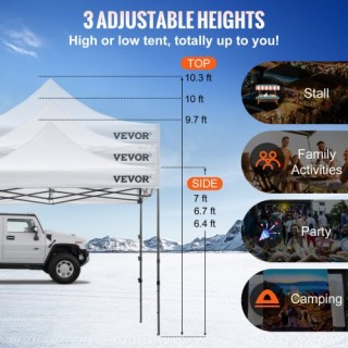 VEVOR  10x10 Πτυσσόμενη Τέντα με Αφαιρούμενα Πλευρικά και Τροχήλατη...