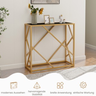 Costway  Κονσόλα 80 εκ. με Σκληρυμένο Γυαλί & Χρυσό Σκελετό Μαύρο Τ...